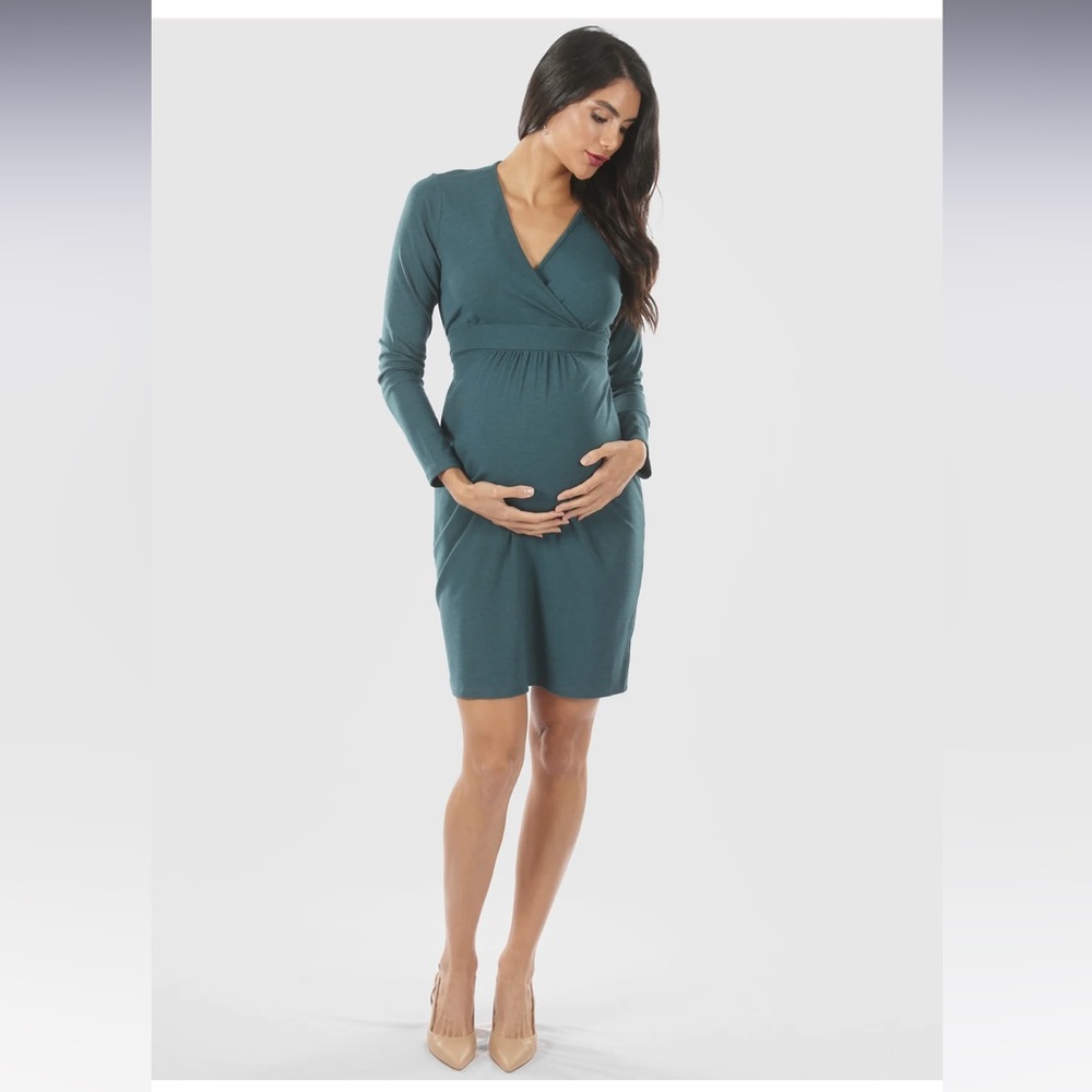 NWT ANGEL MATERNITY AND NURSING TIE WAIST WRAP DRESS IN TEAL SIZE SMALL